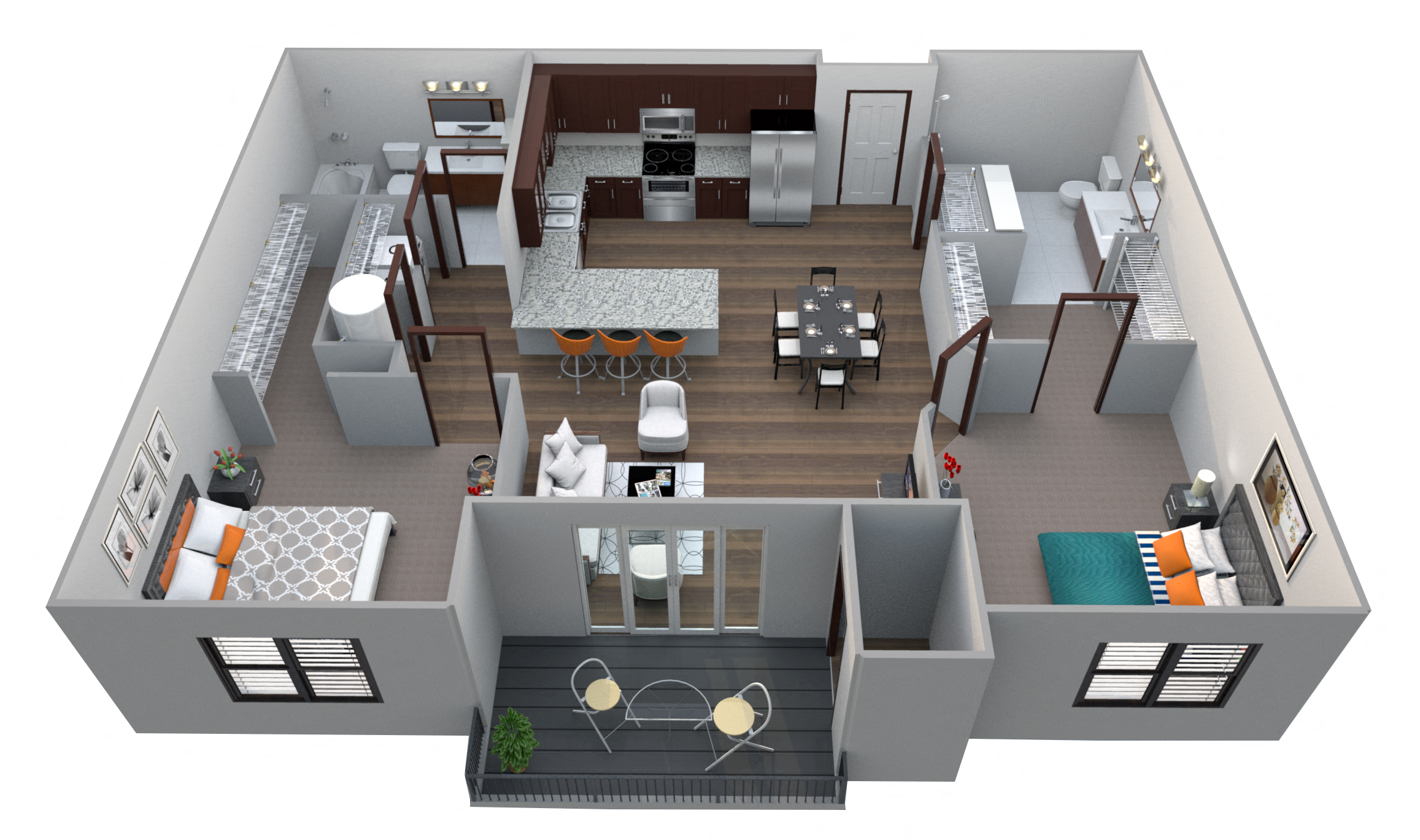 Floor plan for 2 beds, 2 baths, 1084 sqft